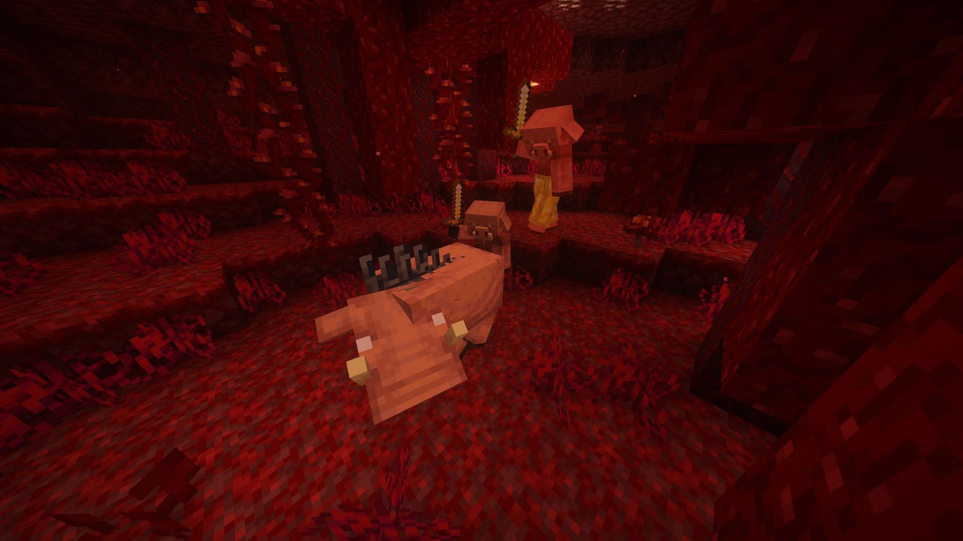 Hoglins display a unique behavior towards players and other Nether mobs (Image via Sportskeeda Gaming || Mojang Studios)